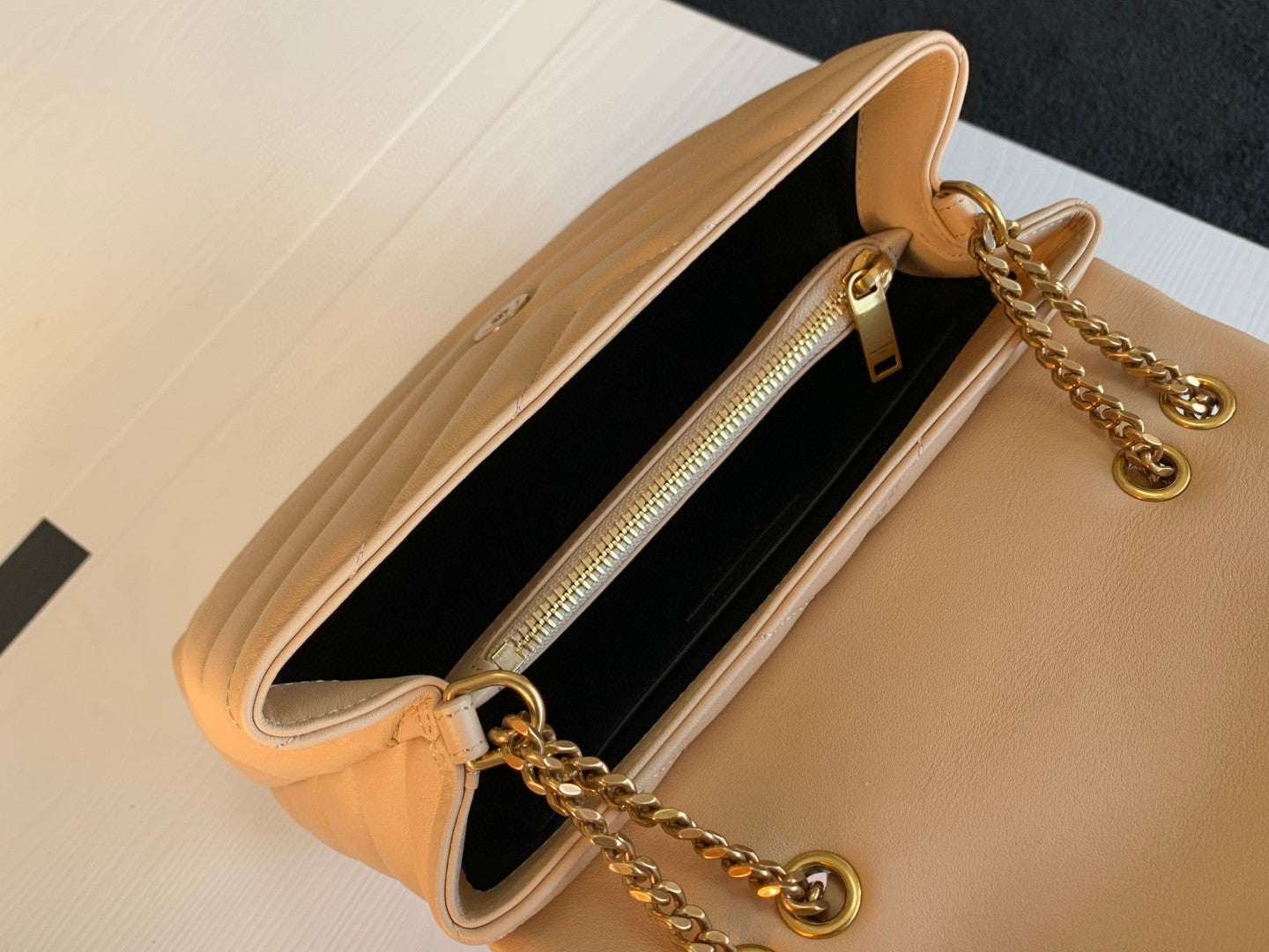 Saint Laurent Loulou Small Quilted Shoulder Bag in Beige Leather