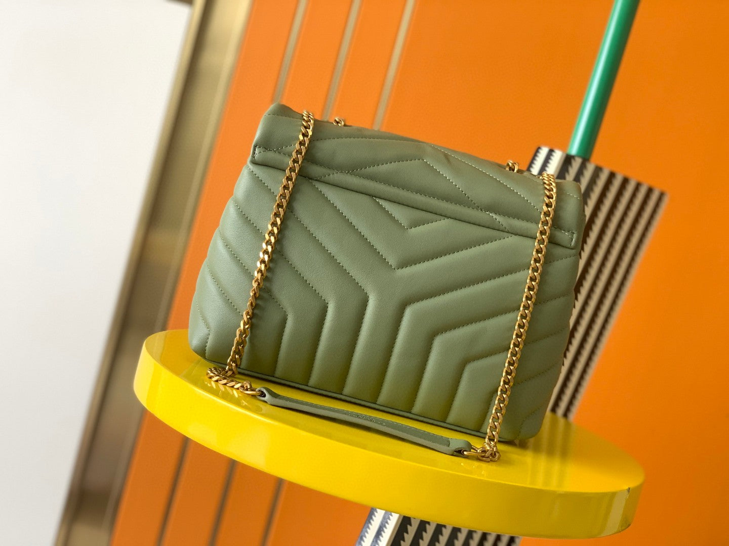 Saint Laurent Loulou Small Quilted Leather Shoulder Bag in Sage Green