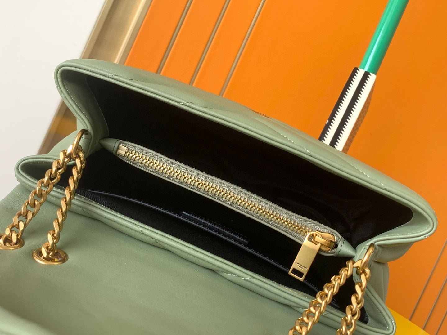 Saint Laurent Loulou Small Quilted Leather Shoulder Bag in Sage Green