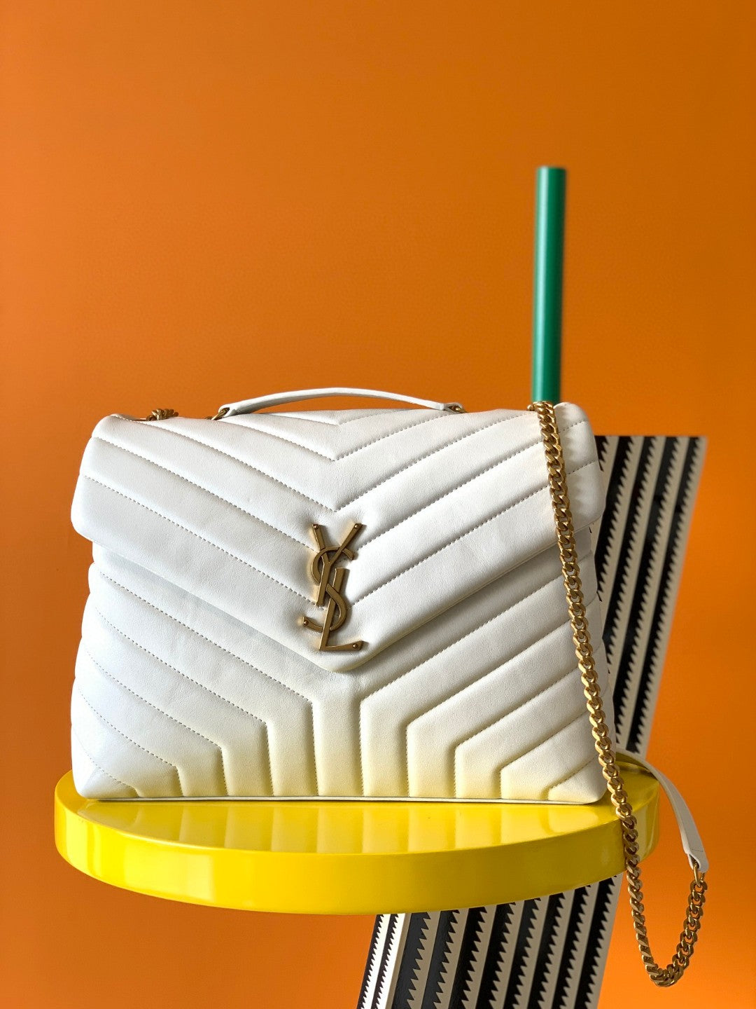 Saint Laurent Loulou Small Shoulder Bag in Quilted White Leather
