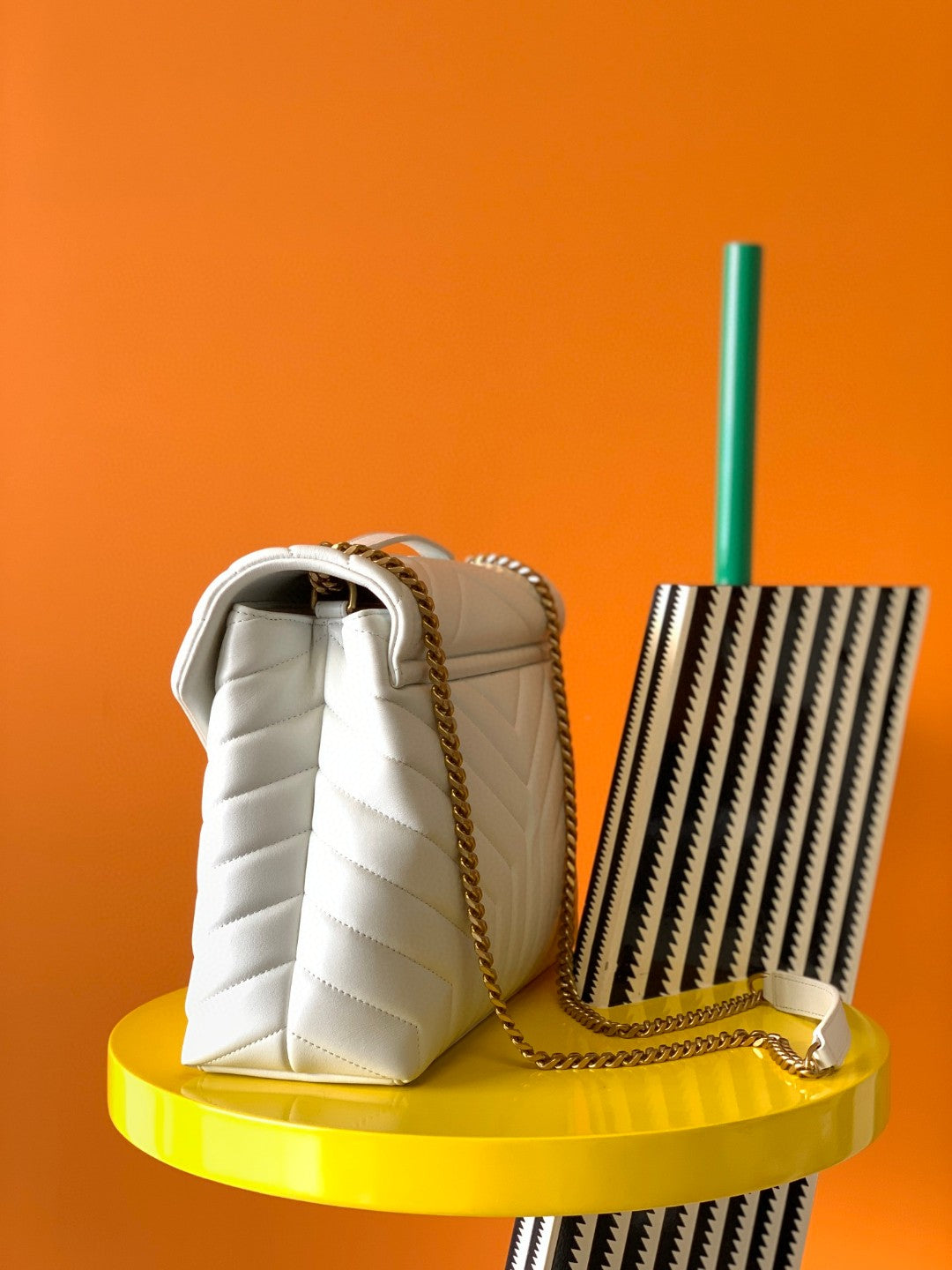 Saint Laurent Loulou Small Shoulder Bag in Quilted White Leather