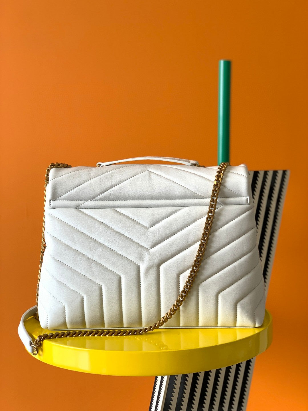 Saint Laurent Loulou Small Shoulder Bag in Quilted White Leather