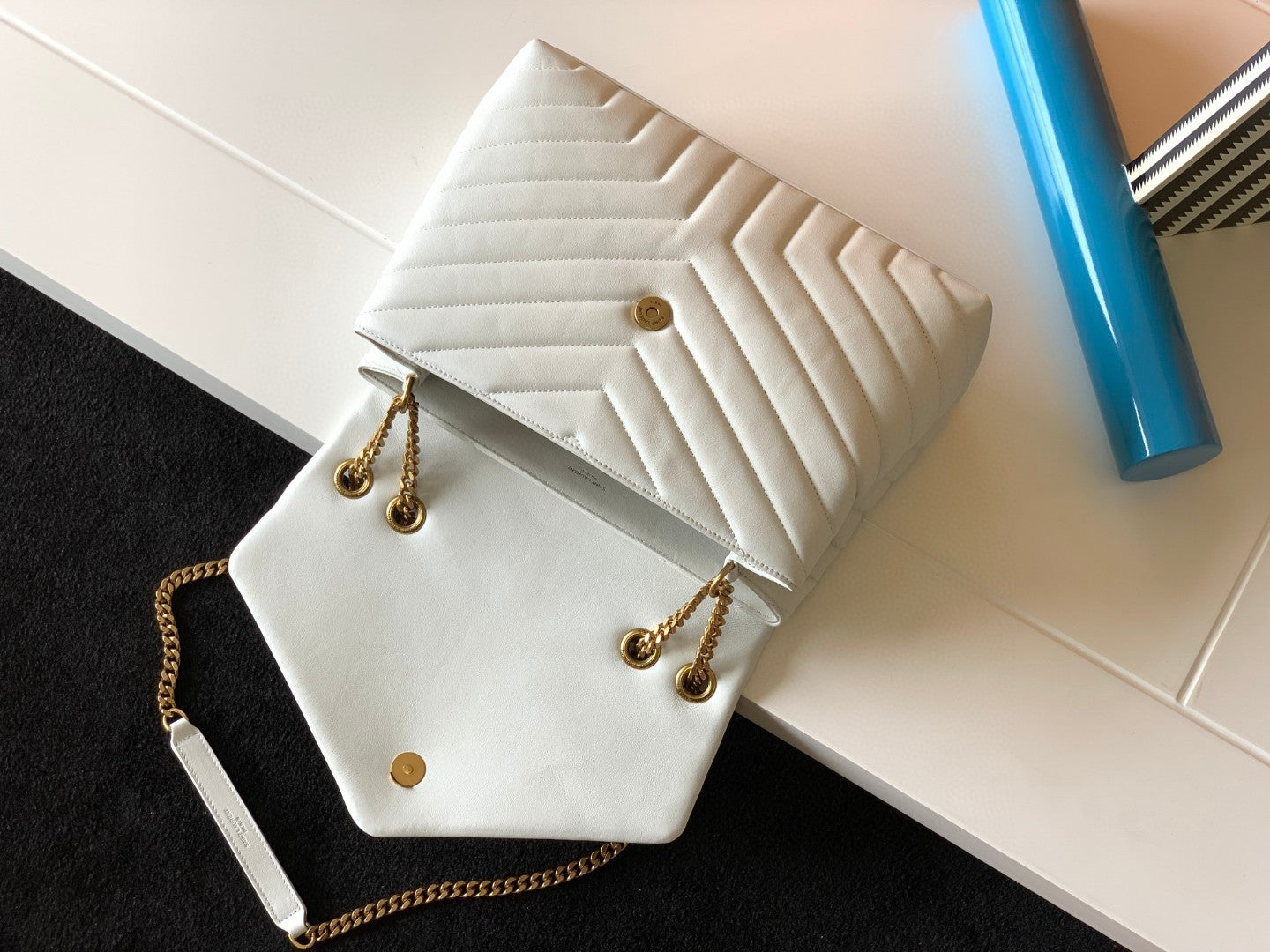 Saint Laurent Loulou Small Shoulder Bag in Quilted White Leather
