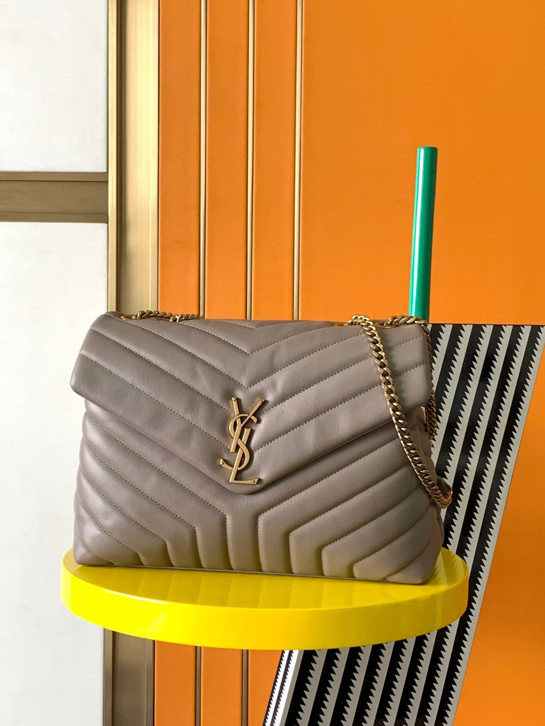 Saint Laurent Loulou Medium Chain Bag in Quilted Leather - Taupe