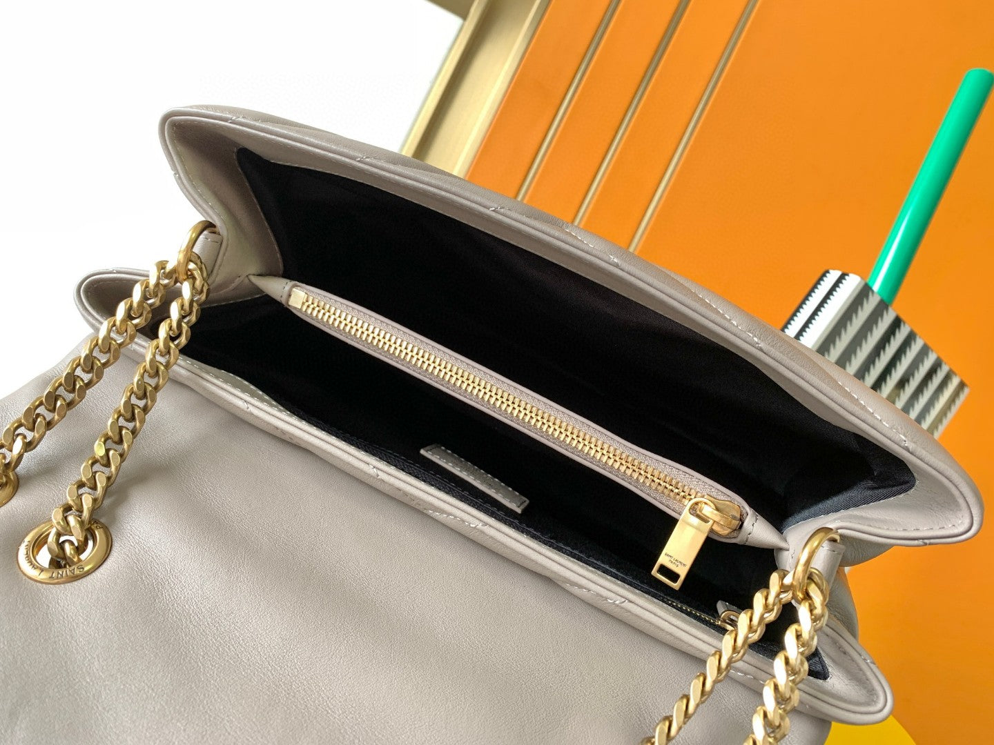 Saint Laurent Loulou Medium Chain Bag in Quilted Leather - Taupe