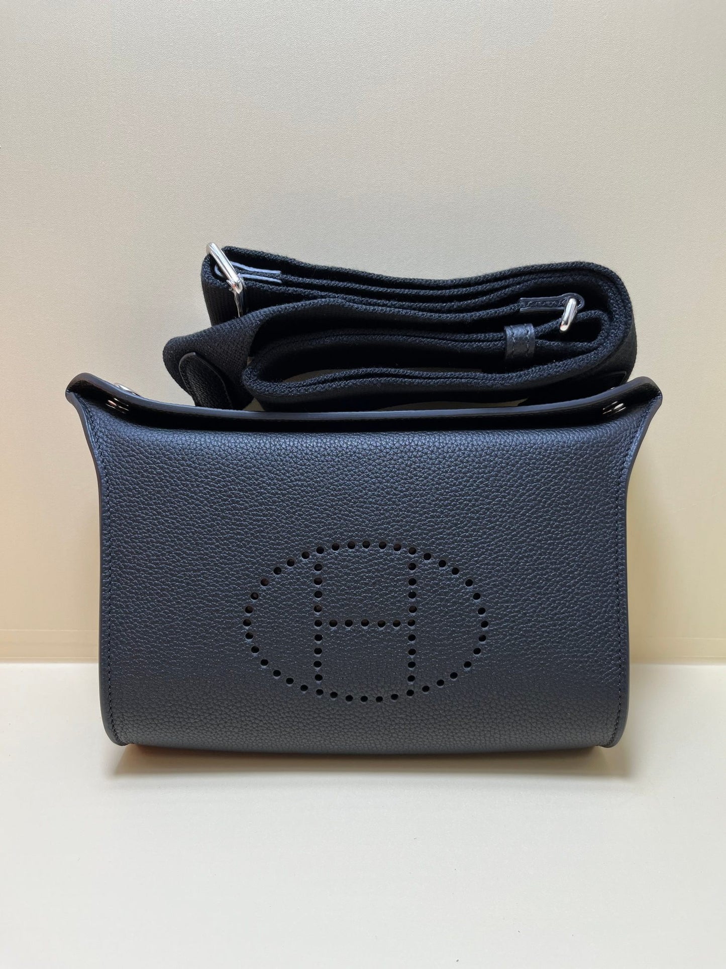 Hermes Evelyne TPM Noir Black Leather Crossbody Bag with Perforated H Logo