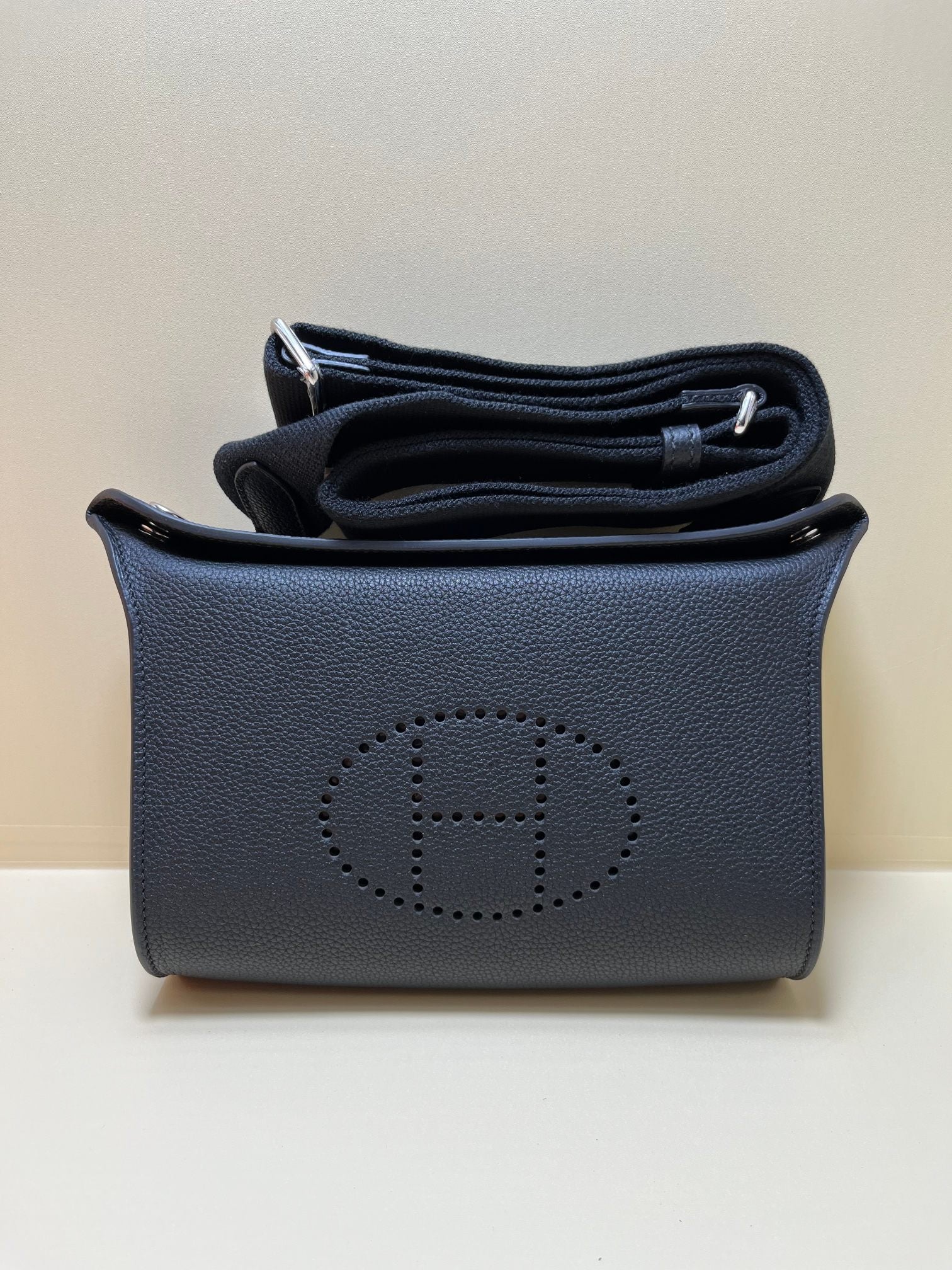 Hermes Evelyne TPM Noir Black Leather Crossbody Bag with Perforated H Logo