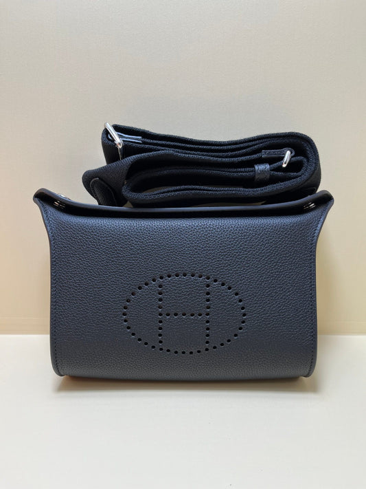 Hermes Evelyne TPM Noir Black Leather Crossbody Bag with Perforated H Logo
