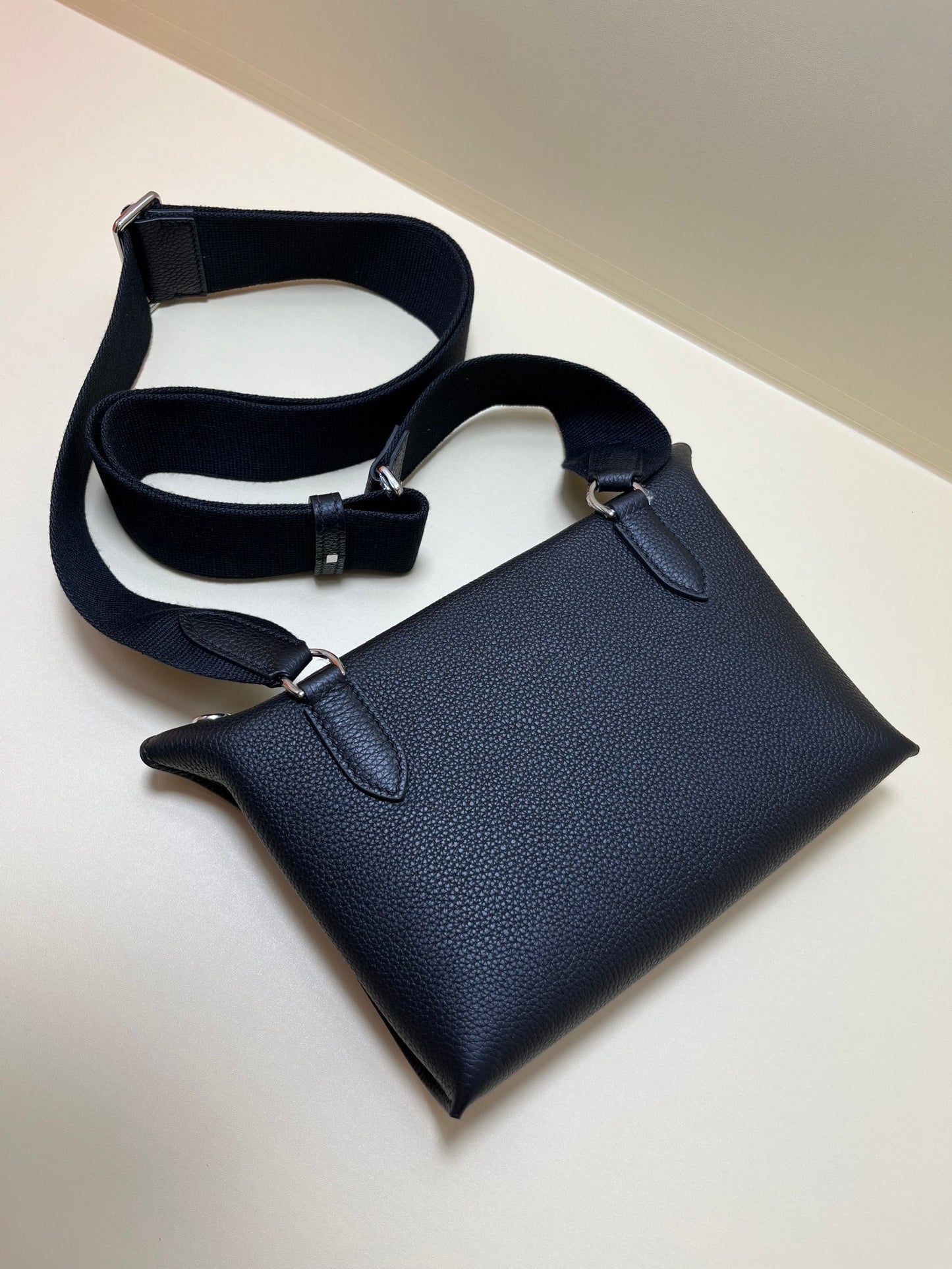 Hermes Evelyne TPM Noir Black Leather Crossbody Bag with Perforated H Logo