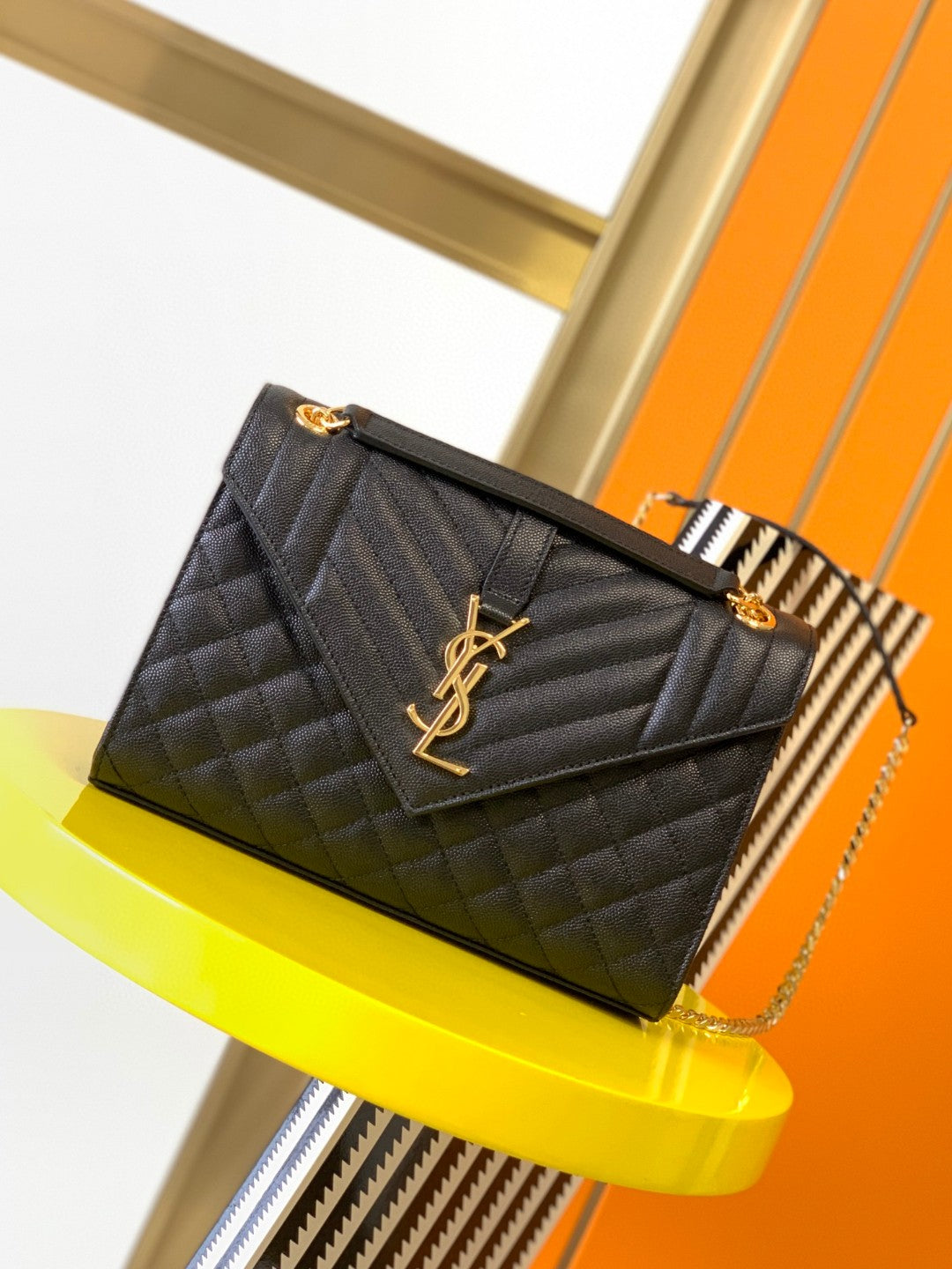Saint Laurent Envelope Medium Chain Bag in Quilted Leather - Black