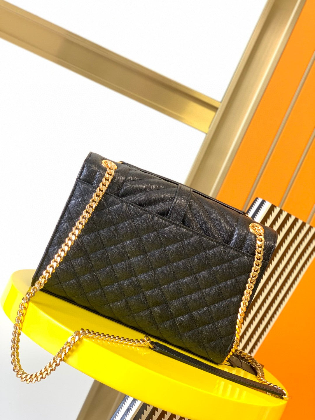 Saint Laurent Envelope Medium Chain Bag in Quilted Leather - Black