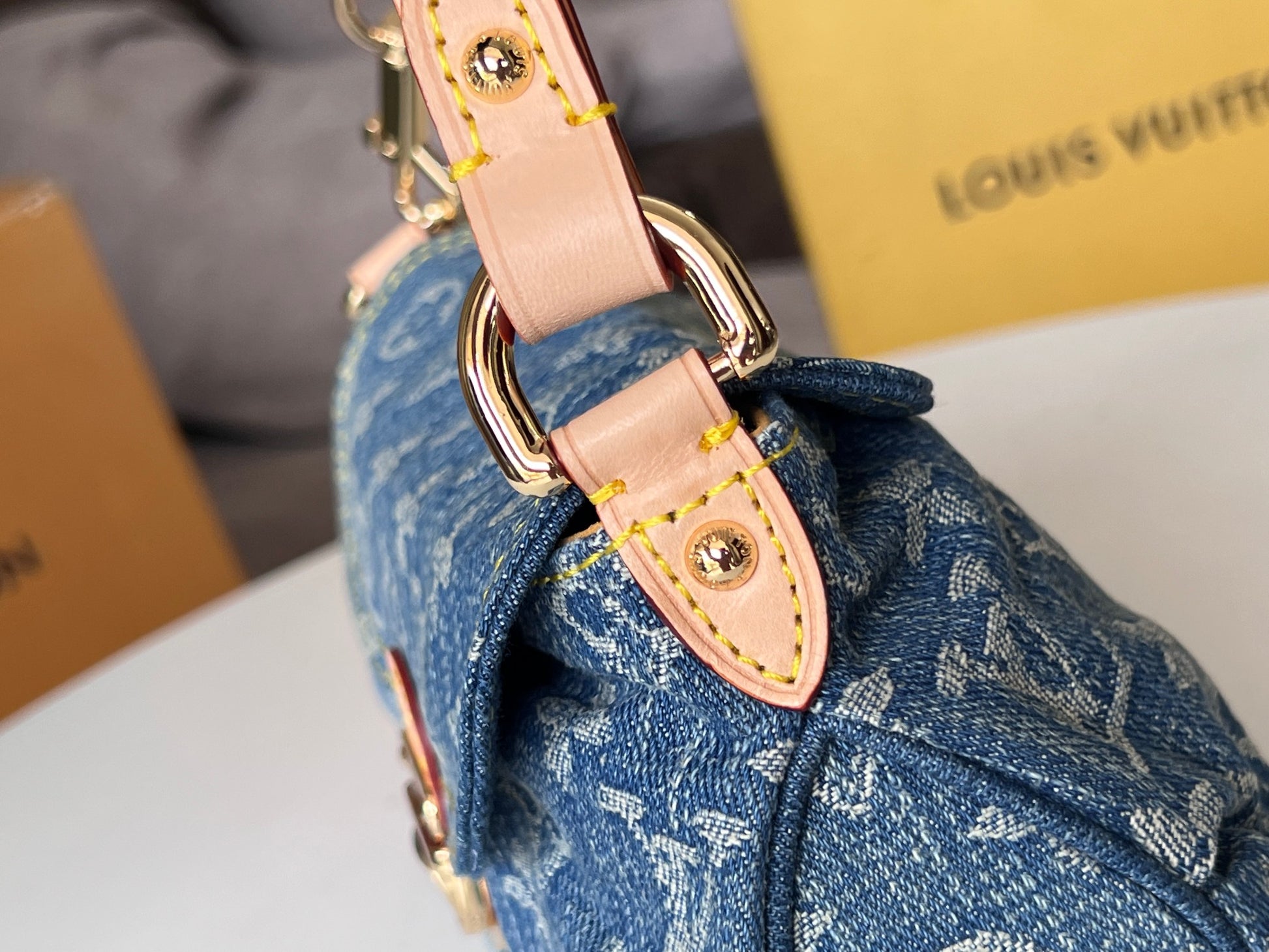 Louis Vuitton Vintage Blue Denim Monogram Shoulder Bag with Gold Lock Clasp