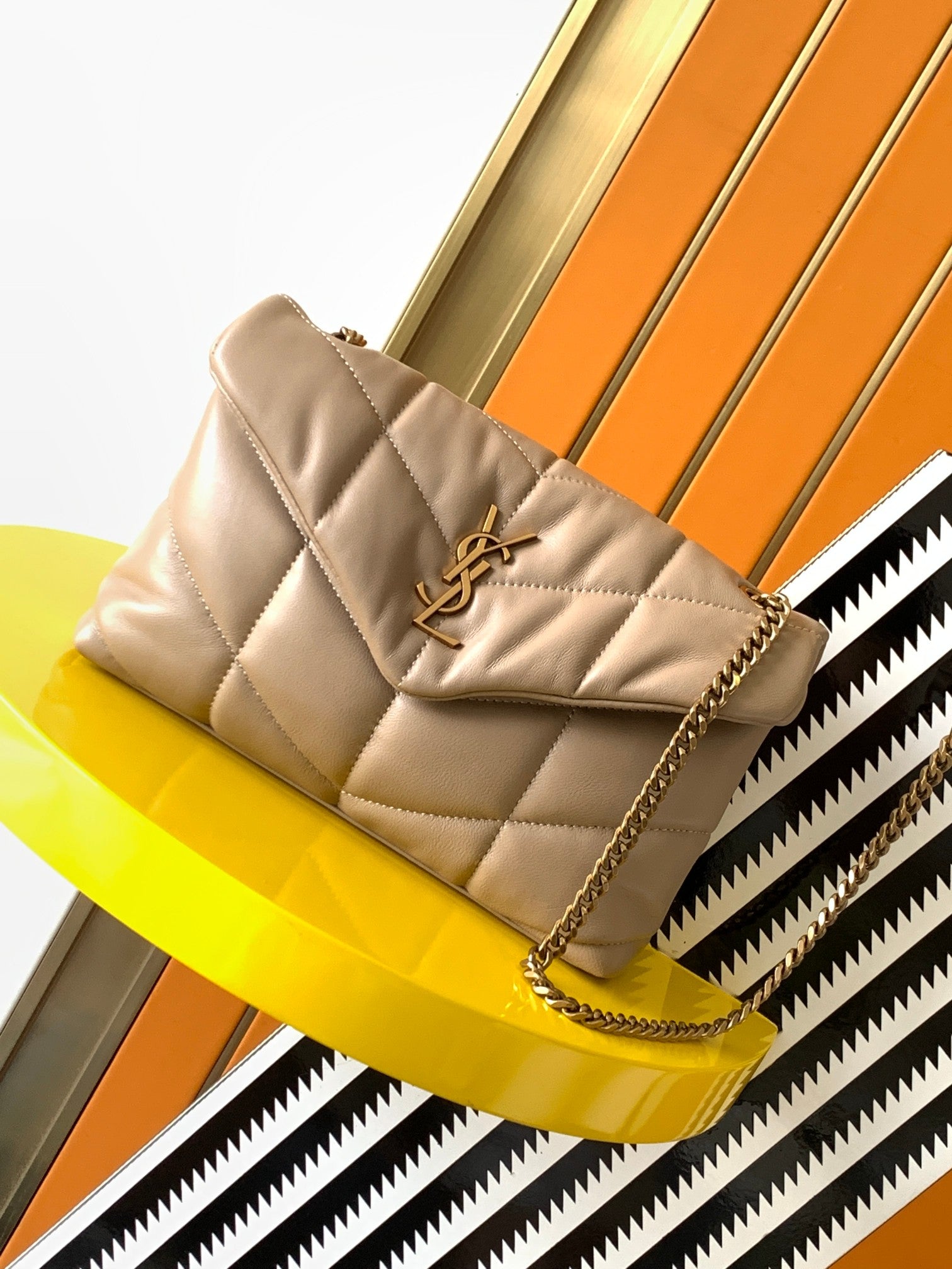 Saint Laurent Puffer Small Bag in Quilted Lambskin - Beige