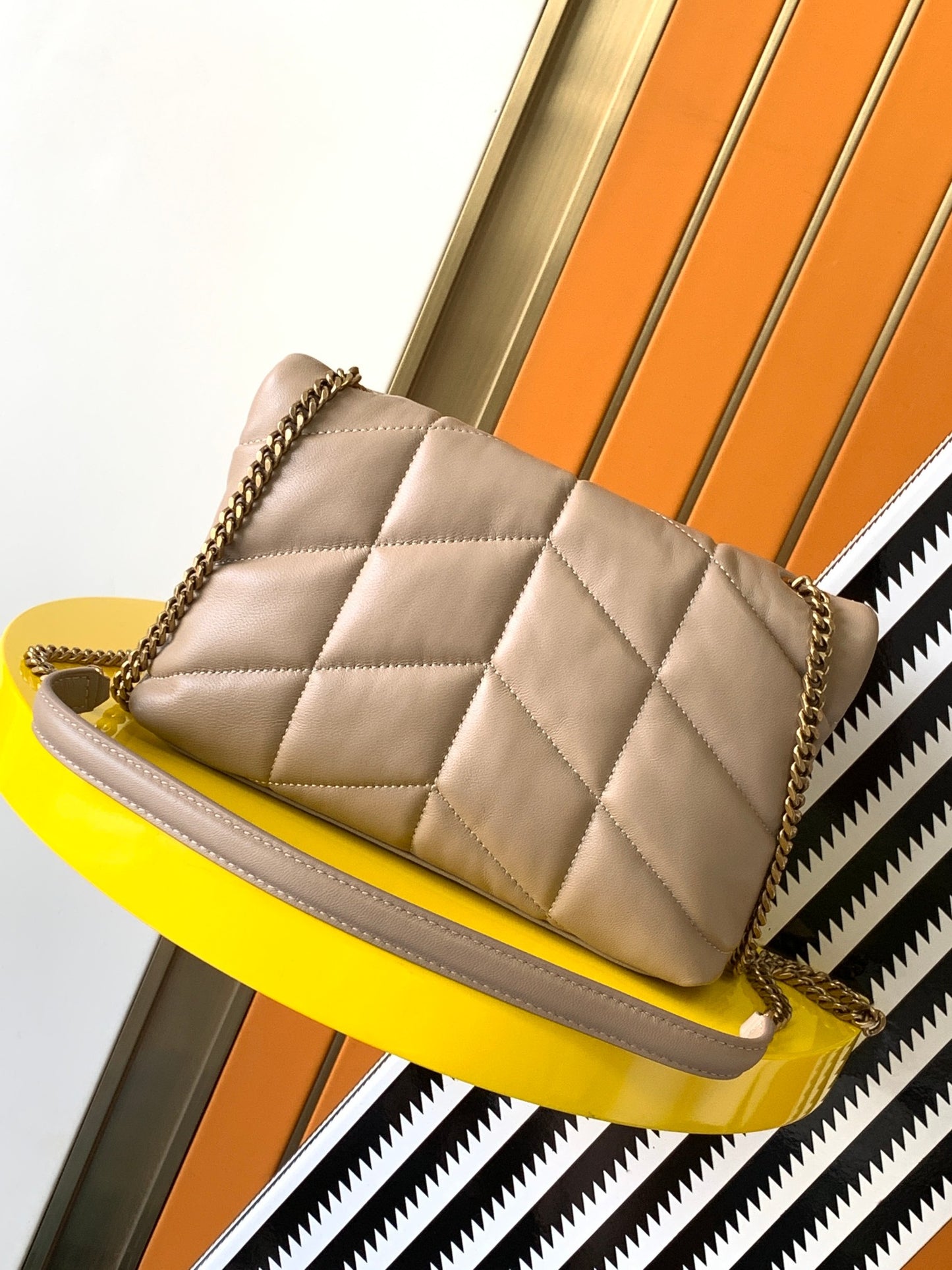 Saint Laurent Puffer Small Bag in Quilted Lambskin - Beige
