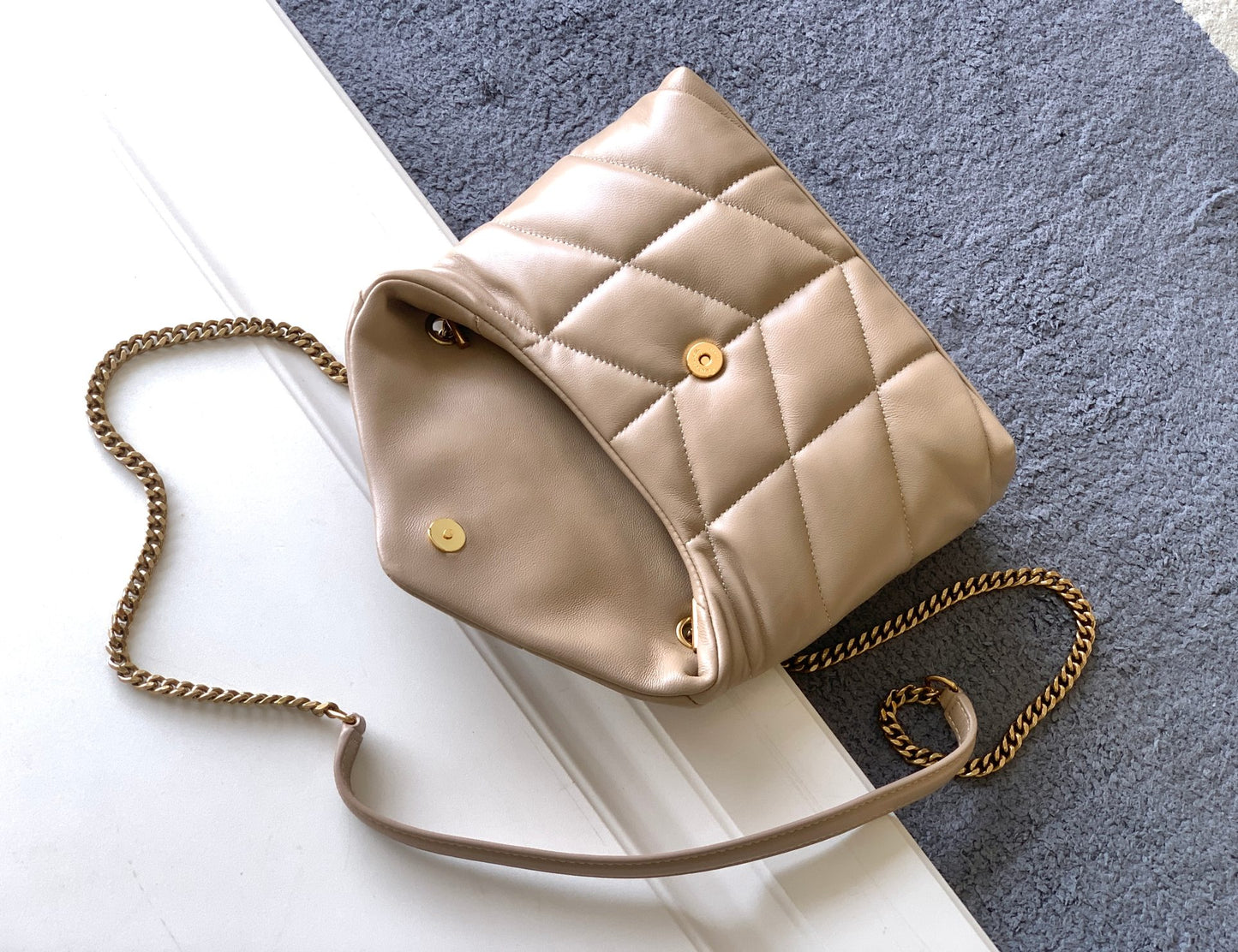 Saint Laurent Puffer Small Bag in Quilted Lambskin - Beige