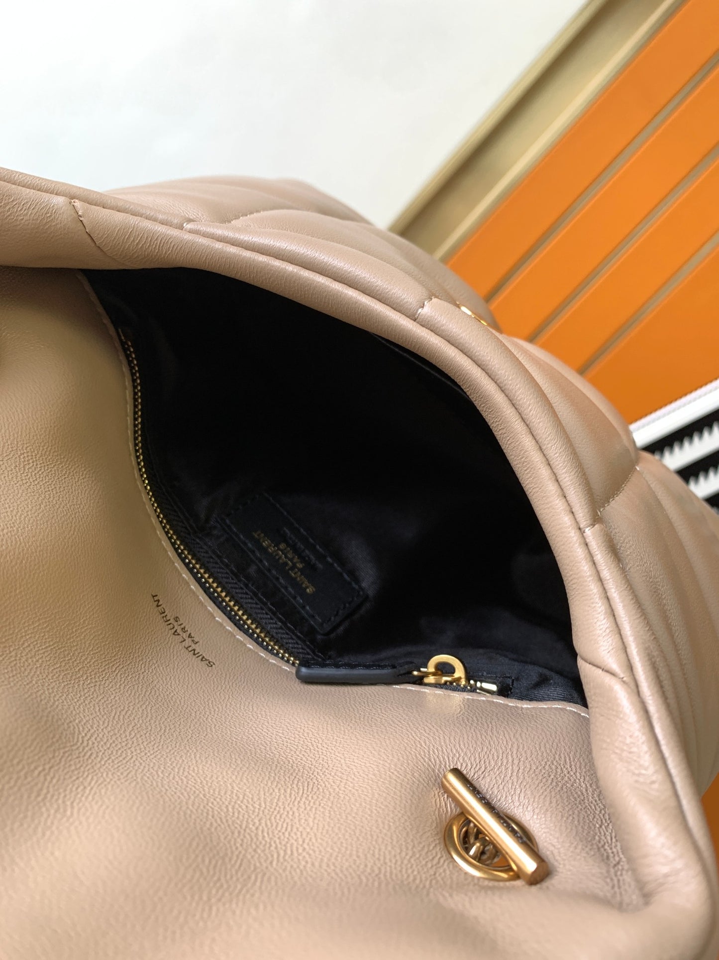 Saint Laurent Puffer Small Bag in Quilted Lambskin - Beige