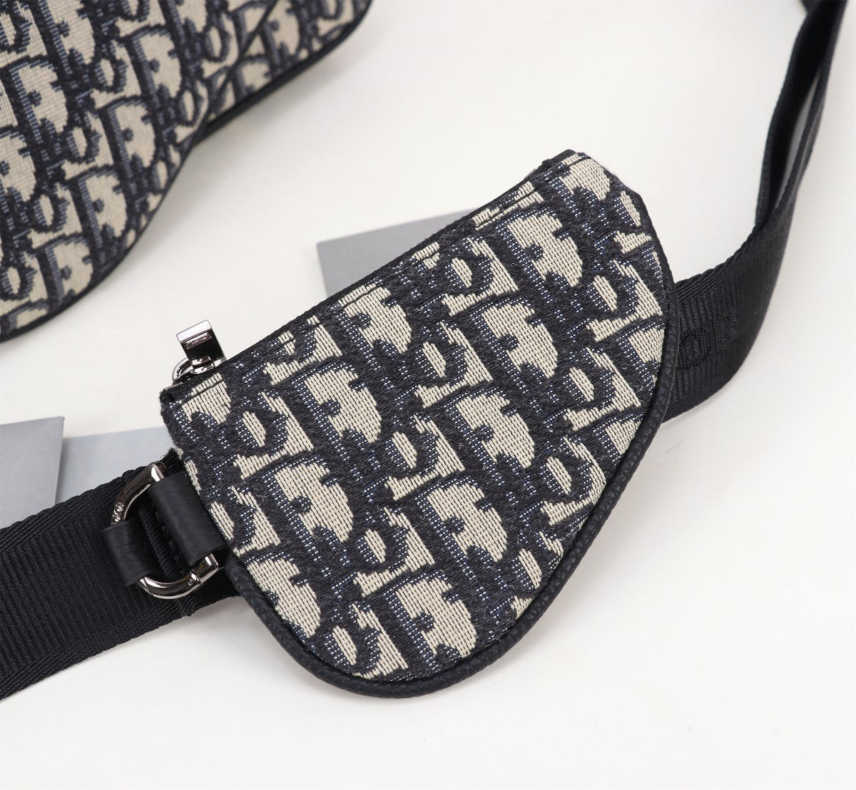 Dior Oblique Jacquard Messenger Bag with Removable Pouch - Black and Beige