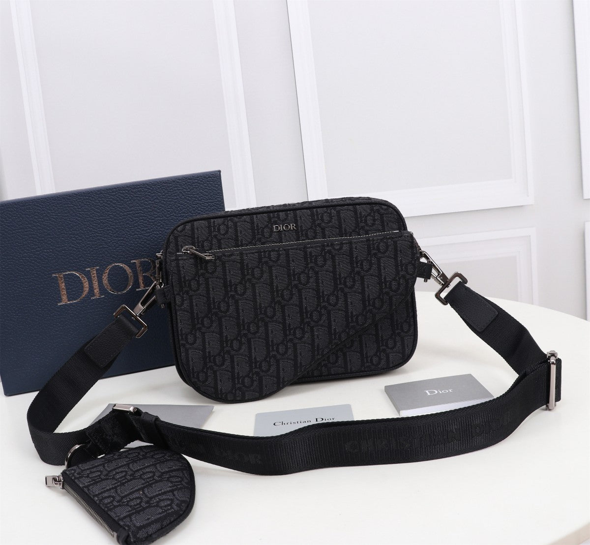 Christian Dior Men's Oblique Safari Messenger Bag - Black Jacquard Canvas