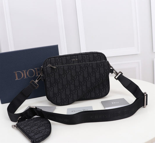 Christian Dior Men's Oblique Safari Messenger Bag - Black Jacquard Canvas