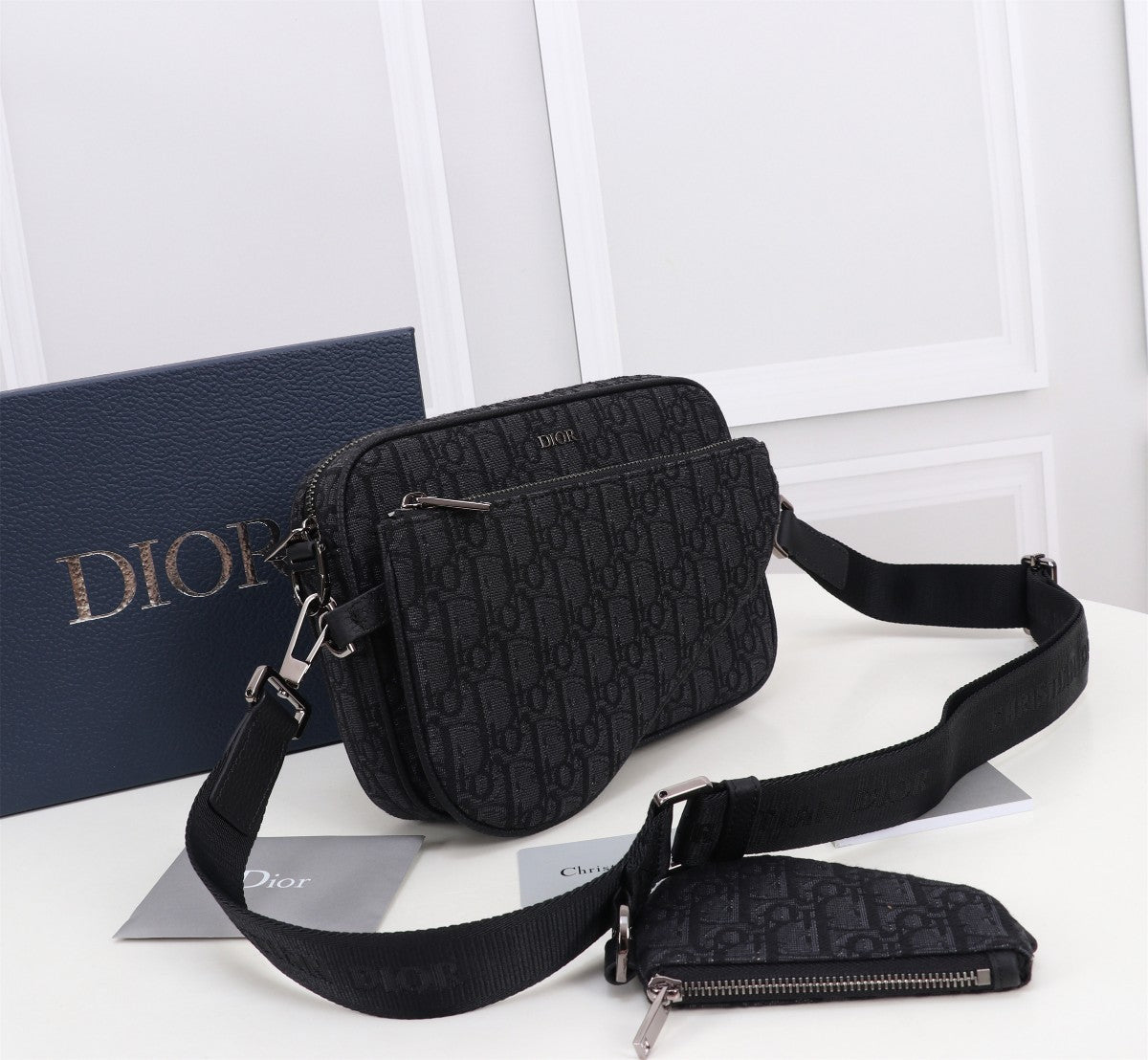 Christian Dior Men's Oblique Safari Messenger Bag - Black Jacquard Canvas