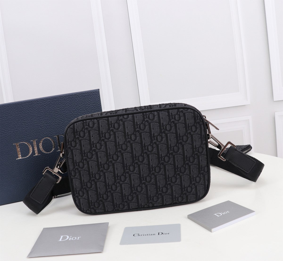 Christian Dior Men's Oblique Safari Messenger Bag - Black Jacquard Canvas