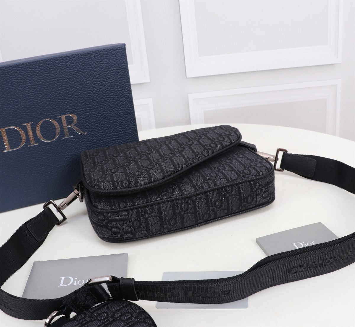 Christian Dior Men's Oblique Safari Messenger Bag - Black Jacquard Canvas