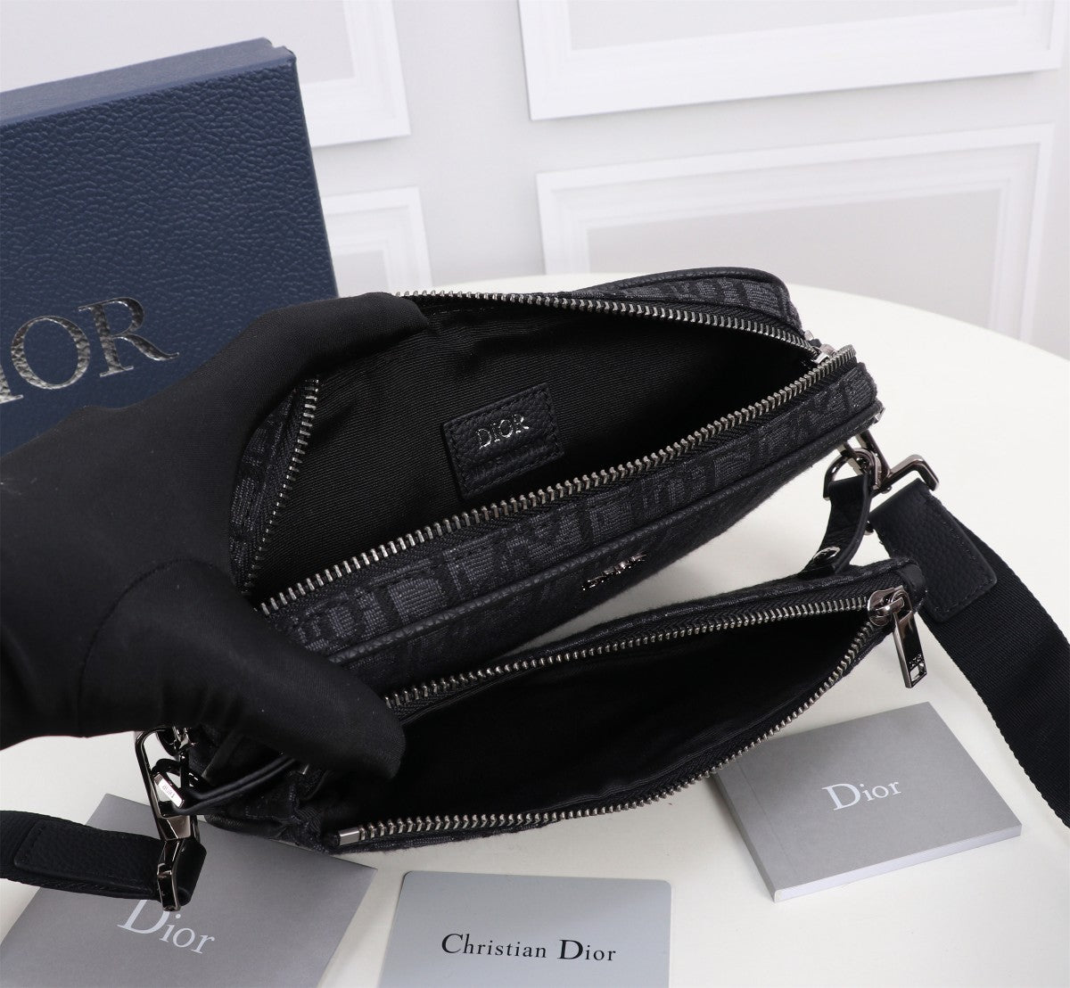 Dior Black Monogram Jacquard Crossbody Messenger Bag with Coin Pouch