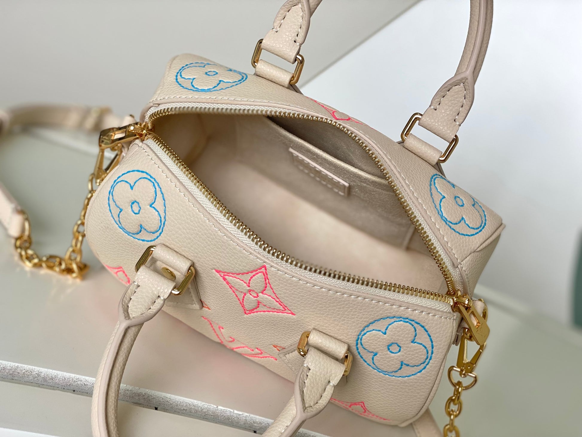 Louis Vuitton Nano Speedy Monogram Empreinte Pastel Pink Handbag