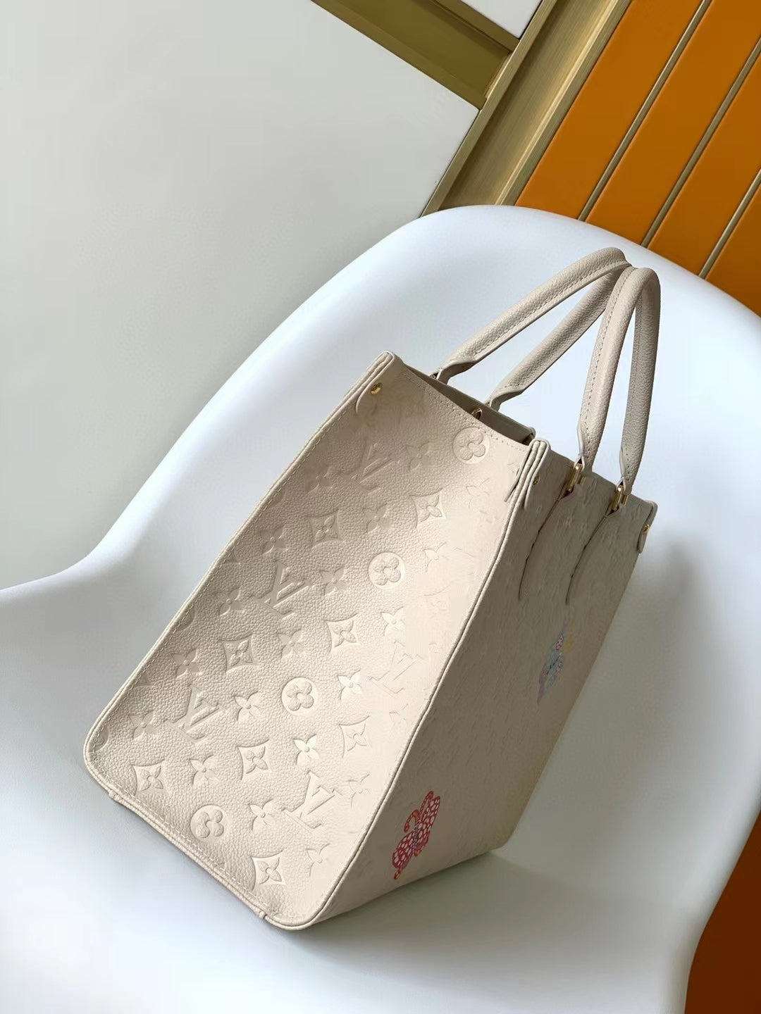 Louis Vuitton OnTheGo Monogram Empreinte Cream Leather Tote with Floral Embroidery