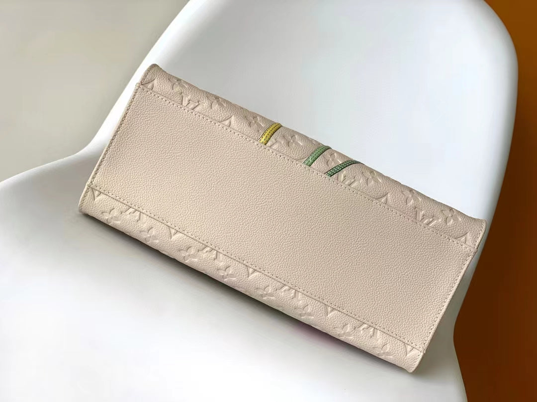 Louis Vuitton OnTheGo Monogram Empreinte Cream Leather Tote with Floral Embroidery