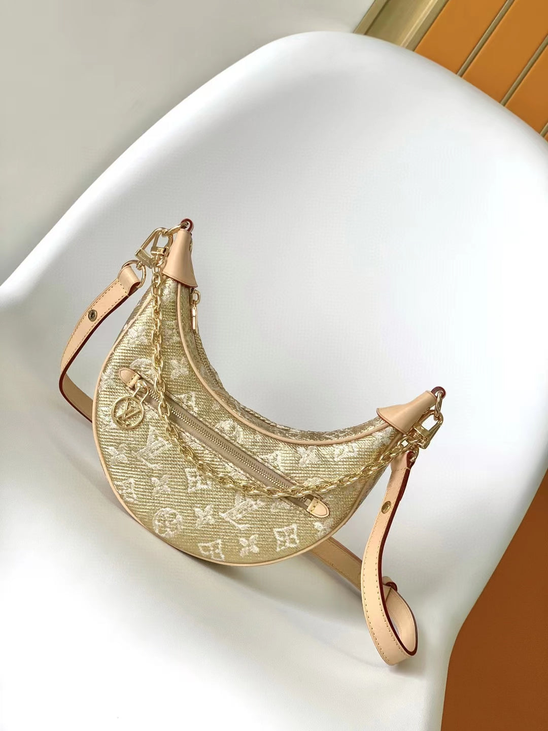 Louis Vuitton Monogram Empreinte Loop Bag - Beige Crescent Handbag