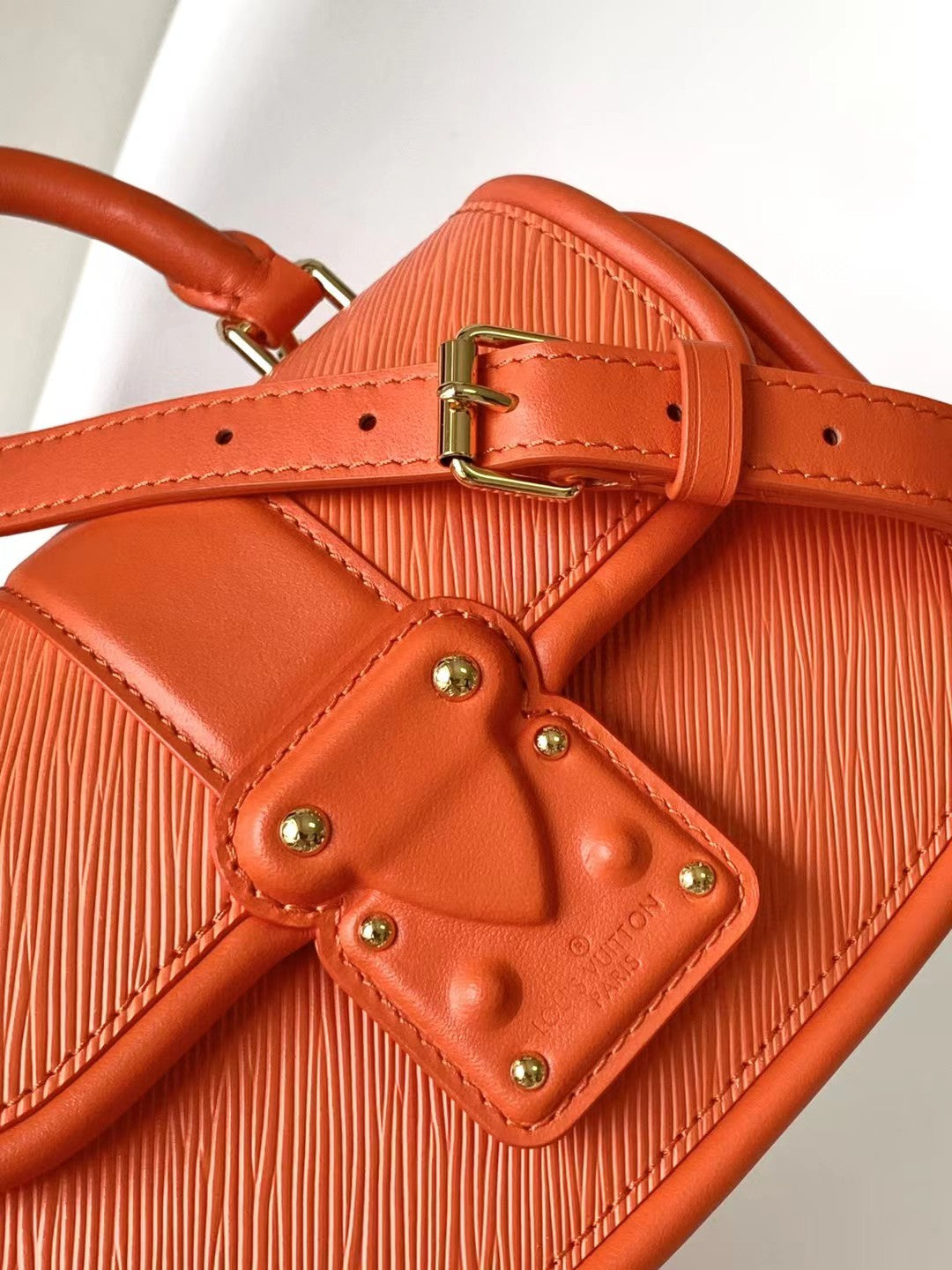Orange Mini Top Handle Leather Handbag with Gold-Tone Latch Closure