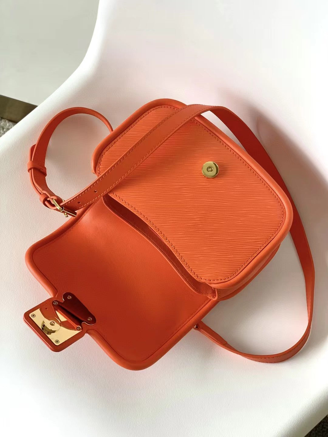 Orange Mini Top Handle Leather Handbag with Gold-Tone Latch Closure