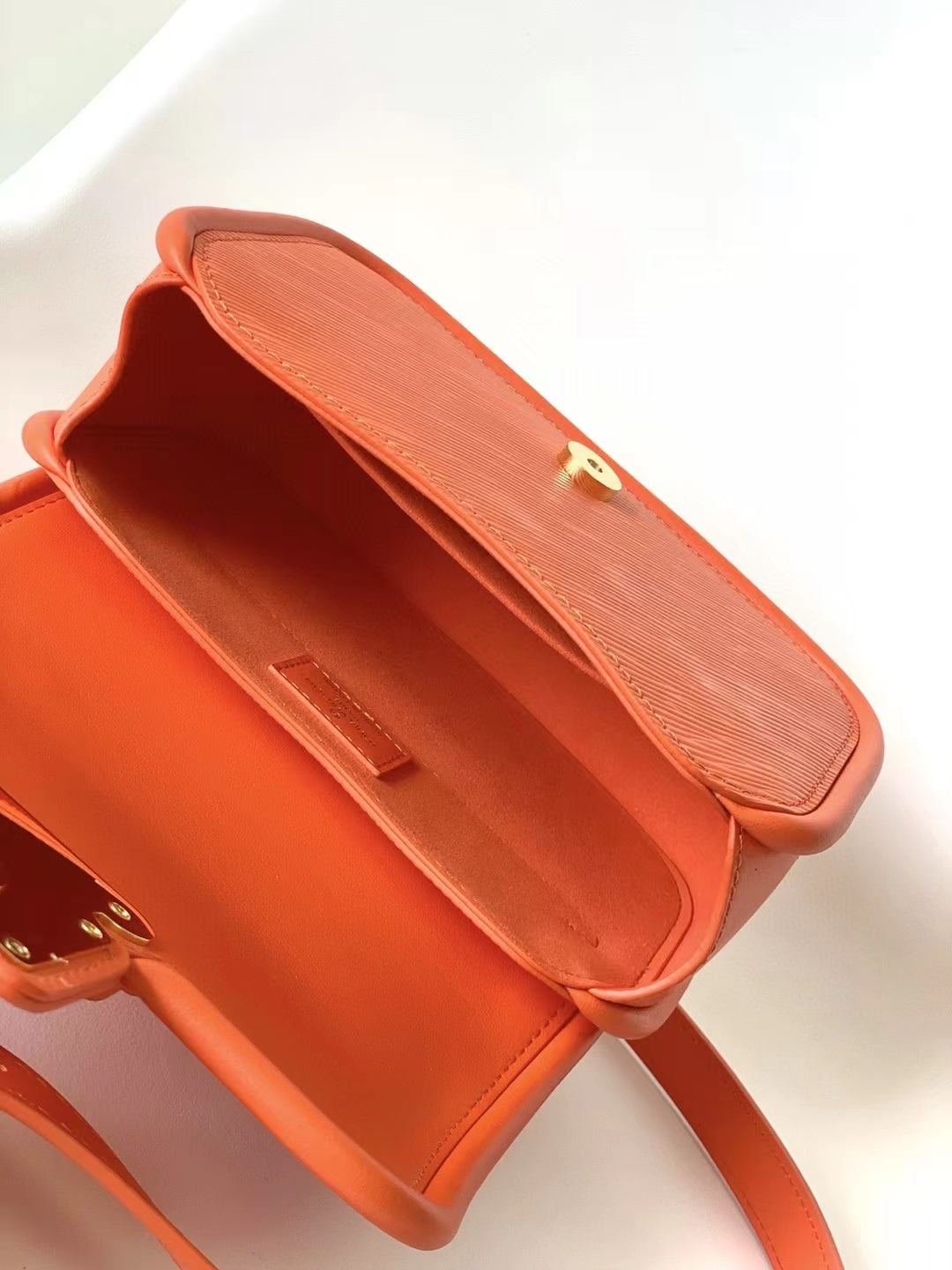 Orange Mini Top Handle Leather Handbag with Gold-Tone Latch Closure