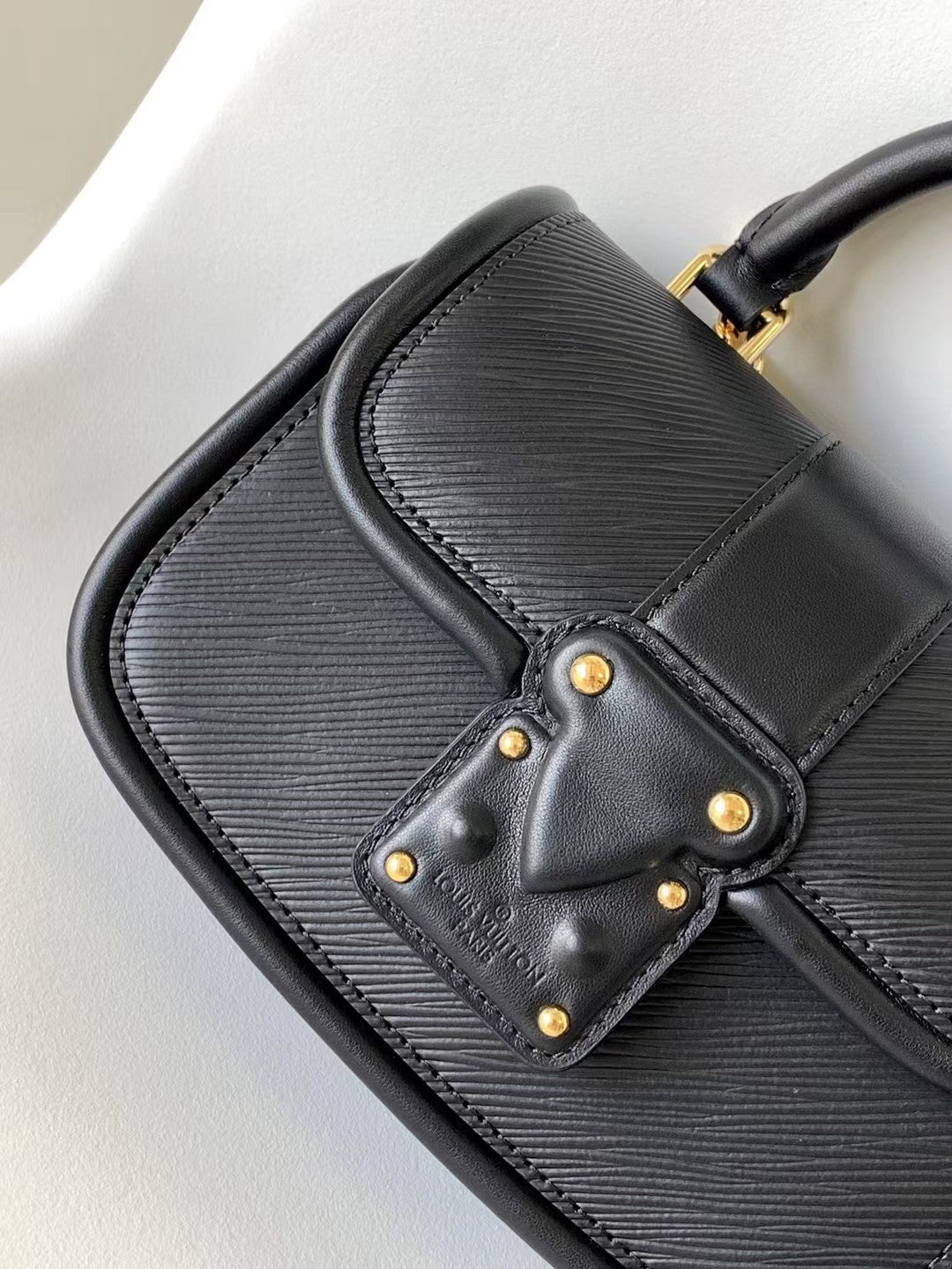 Elegant Black Leather Mini Top-Handle Handbag with Gold-Tone Hardware