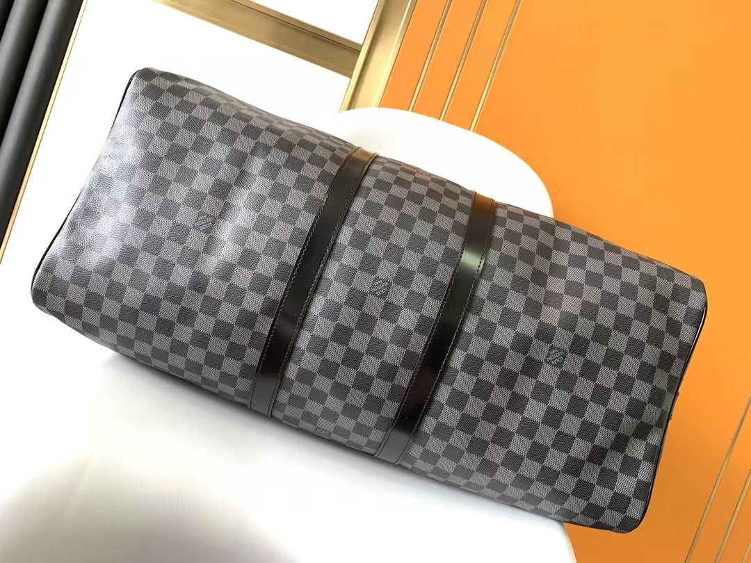 Luxury Damier Graphite Checkered Duffle Travel Bag - Black & Grey Large Weekender