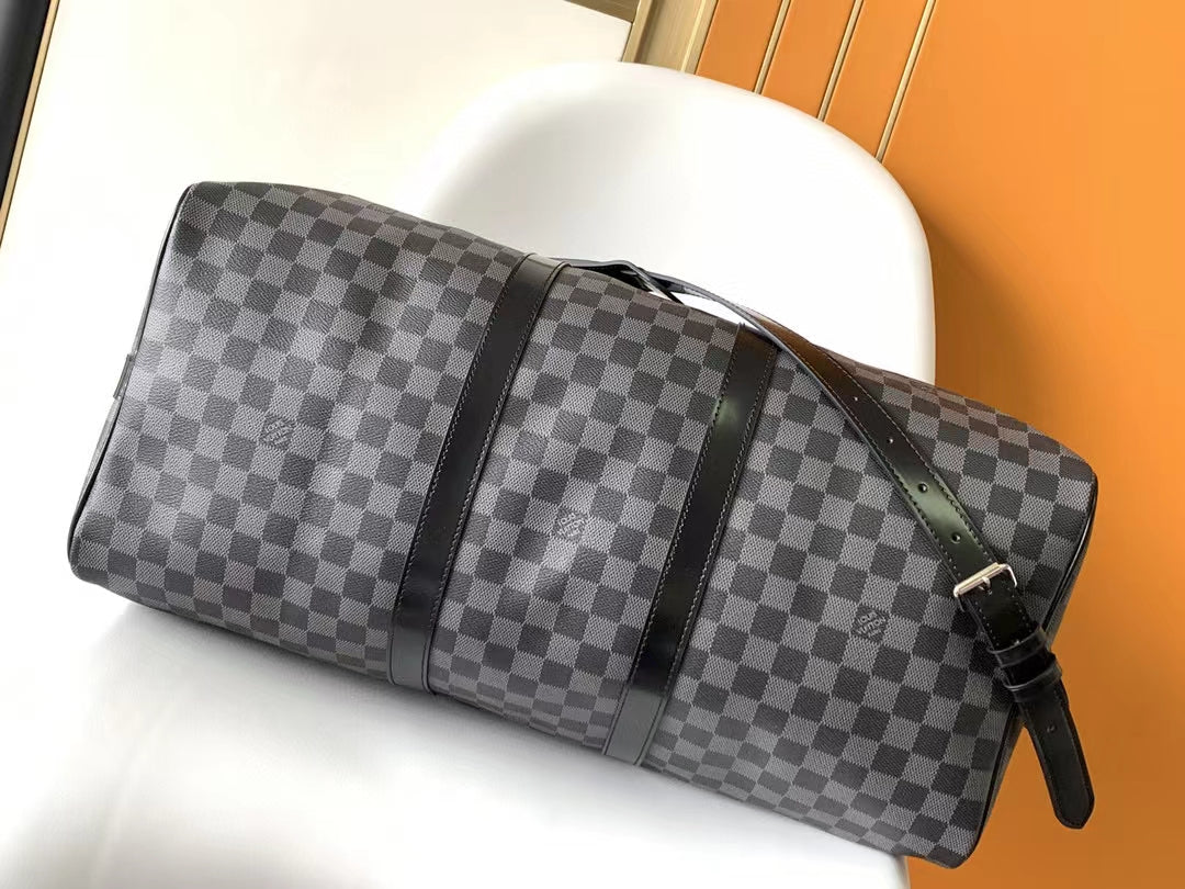 Luxury Checkerboard Damier Graphite Travel Duffle Bag - Gray and Black Weekender Bag