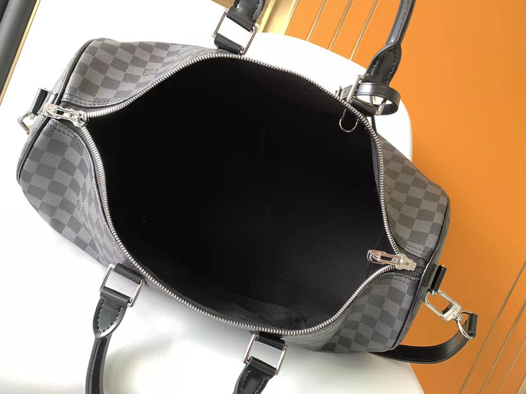 Luxury Checkered Duffel Bag - Black and Grey Travel Weekender Bag