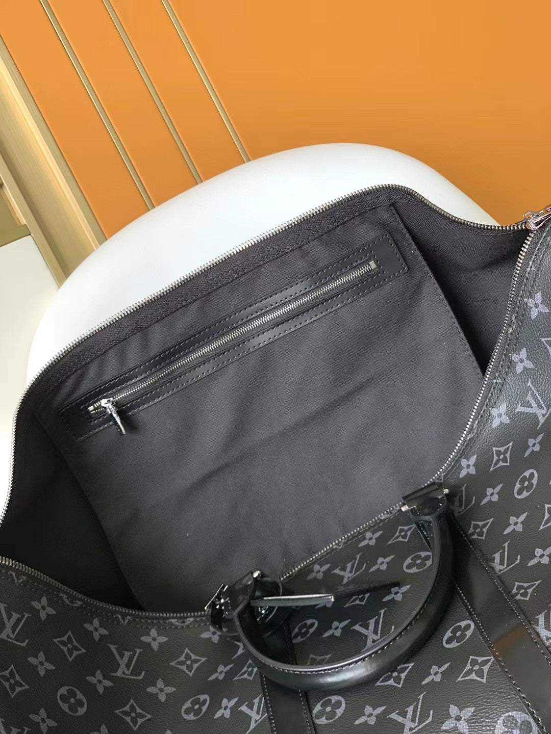 Louis Vuitton Keepall Bandoulière 50 Monogram Eclipse Canvas Travel Bag