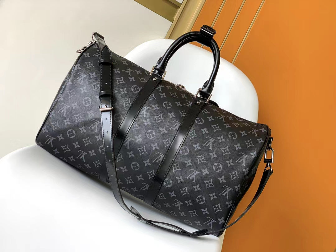 Louis Vuitton Keepall Bandoulière 50 Monogram Eclipse Canvas Duffle Bag