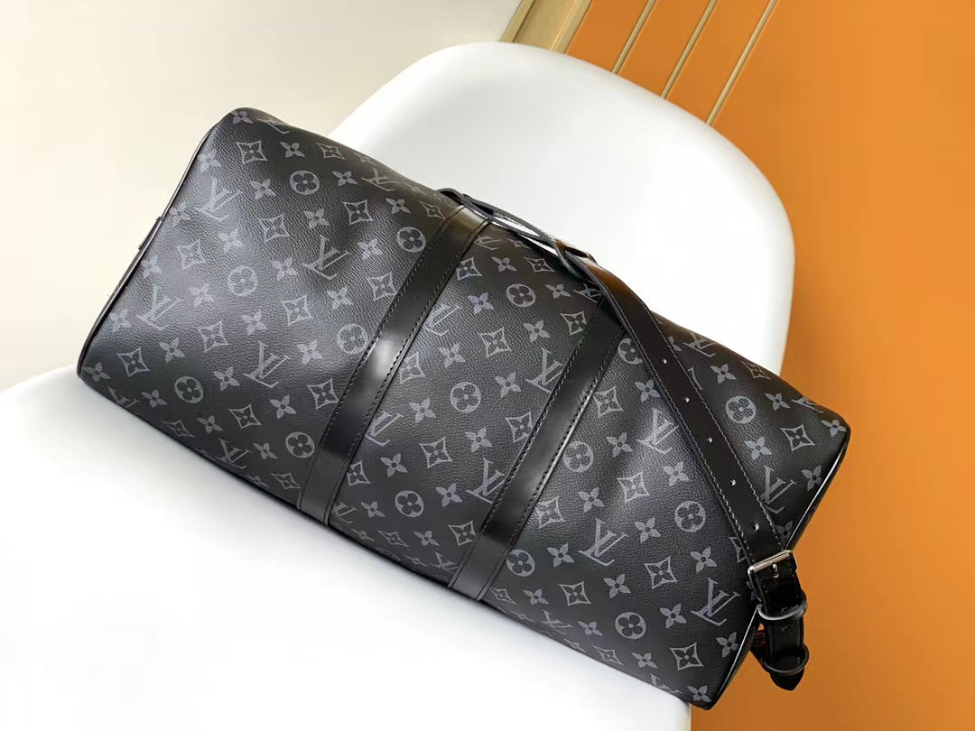 Louis Vuitton Keepall Bandoulière 50 Monogram Eclipse Canvas Duffle Bag