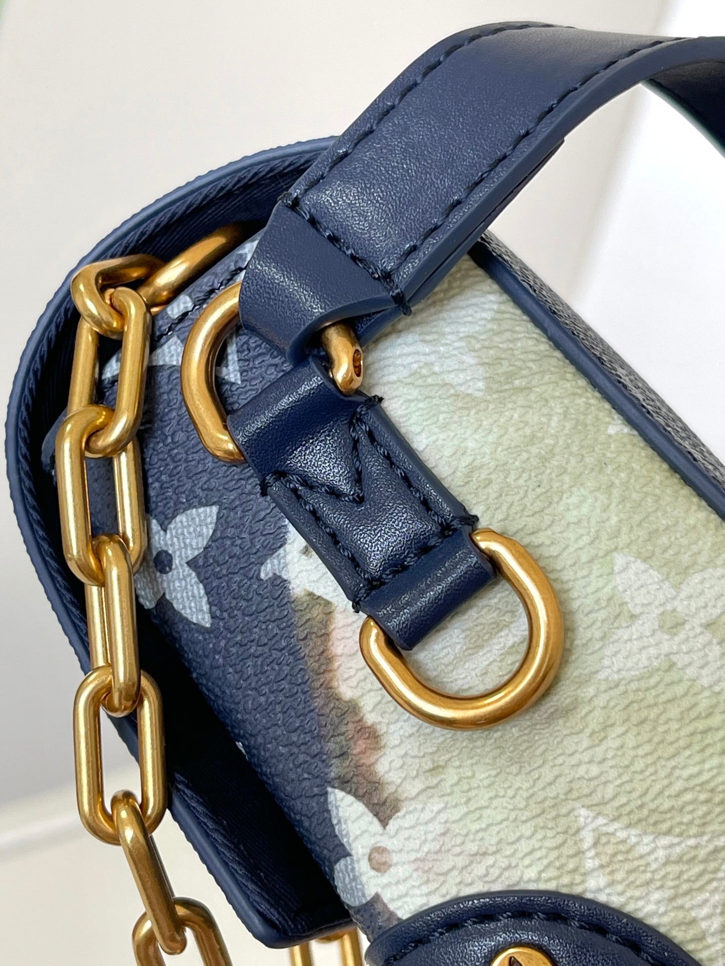 Louis Vuitton Navy Blue Monogram Flap Shoulder Bag with Watercolor Floral Print