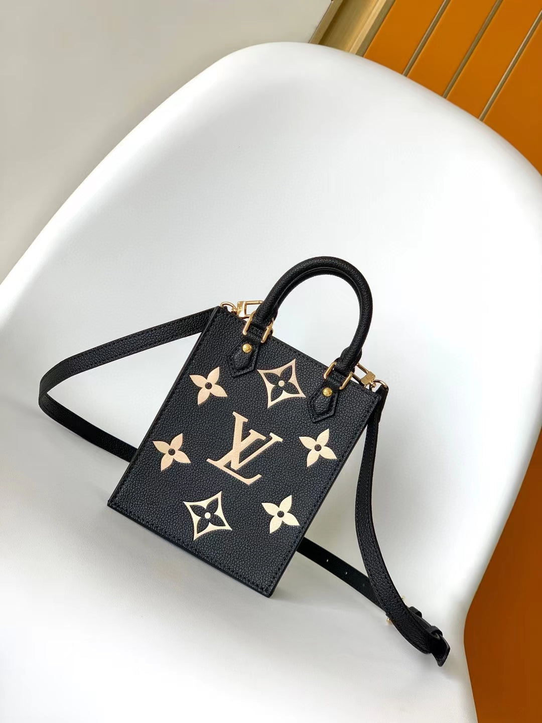 Louis Vuitton Petit Sac Plat Monogram Empreinte Leather Crossbody Bag Black/Beige
