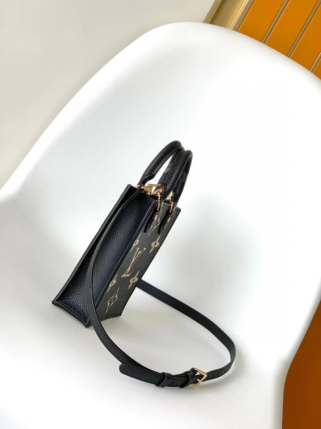 Louis Vuitton Petit Sac Plat Monogram Empreinte Leather Crossbody Bag Black/Beige