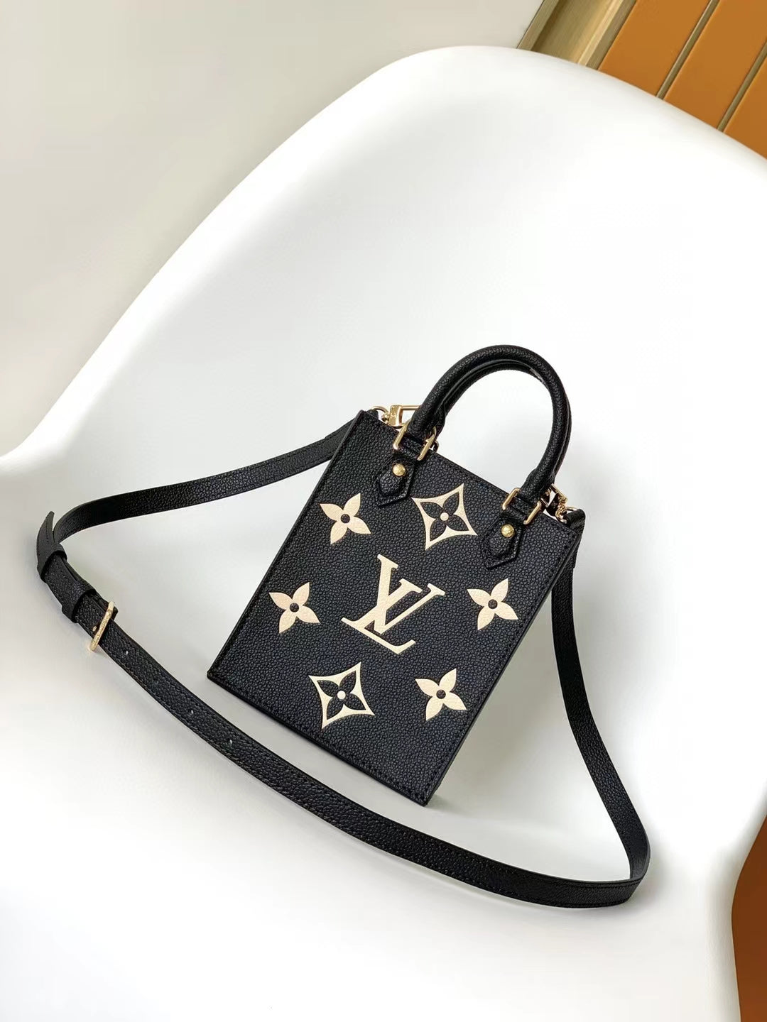 Louis Vuitton Petit Sac Plat Monogram Empreinte Leather Crossbody Bag Black/Beige