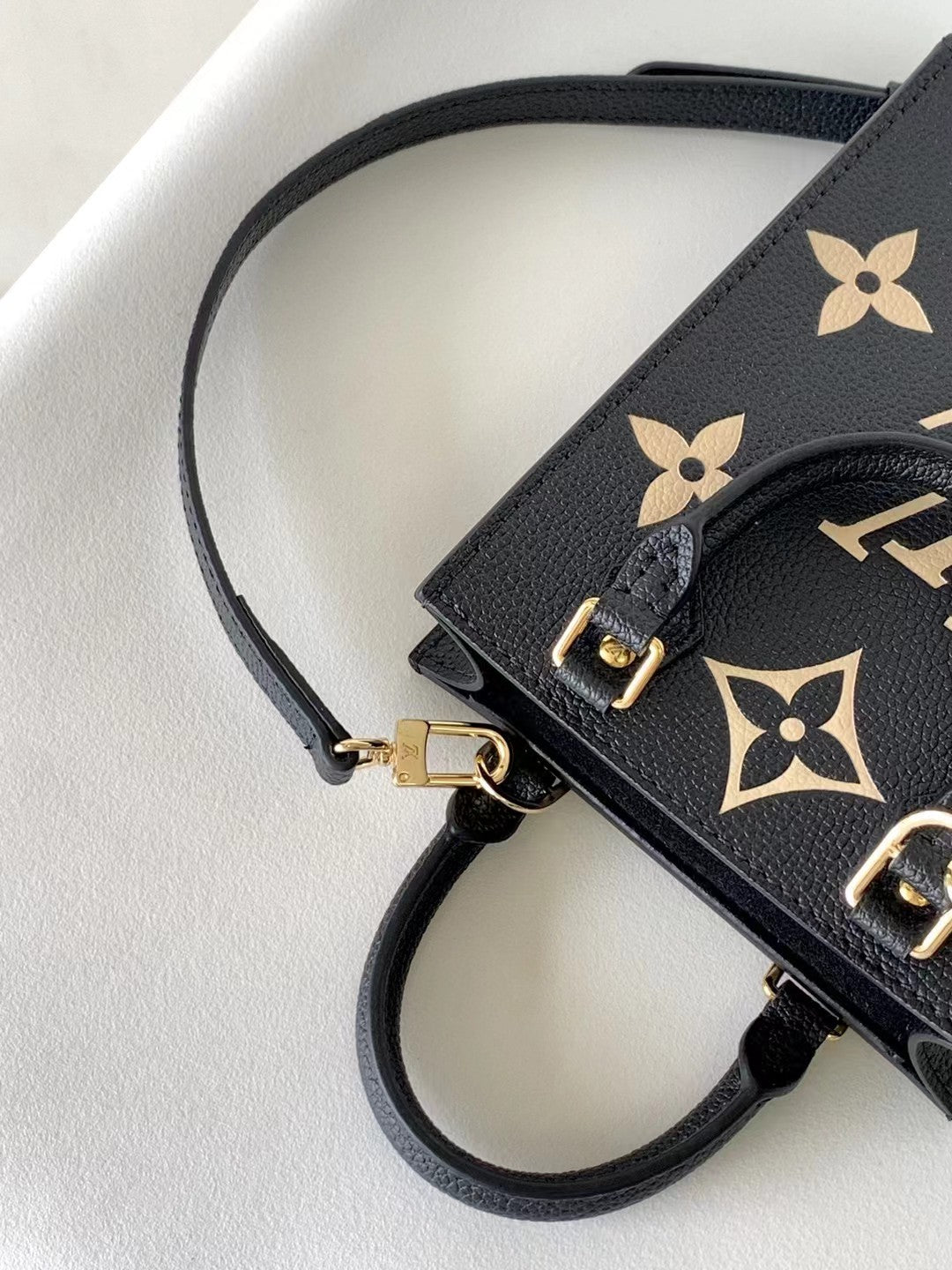 Louis Vuitton Petit Sac Plat Monogram Empreinte Leather Crossbody Bag Black/Beige