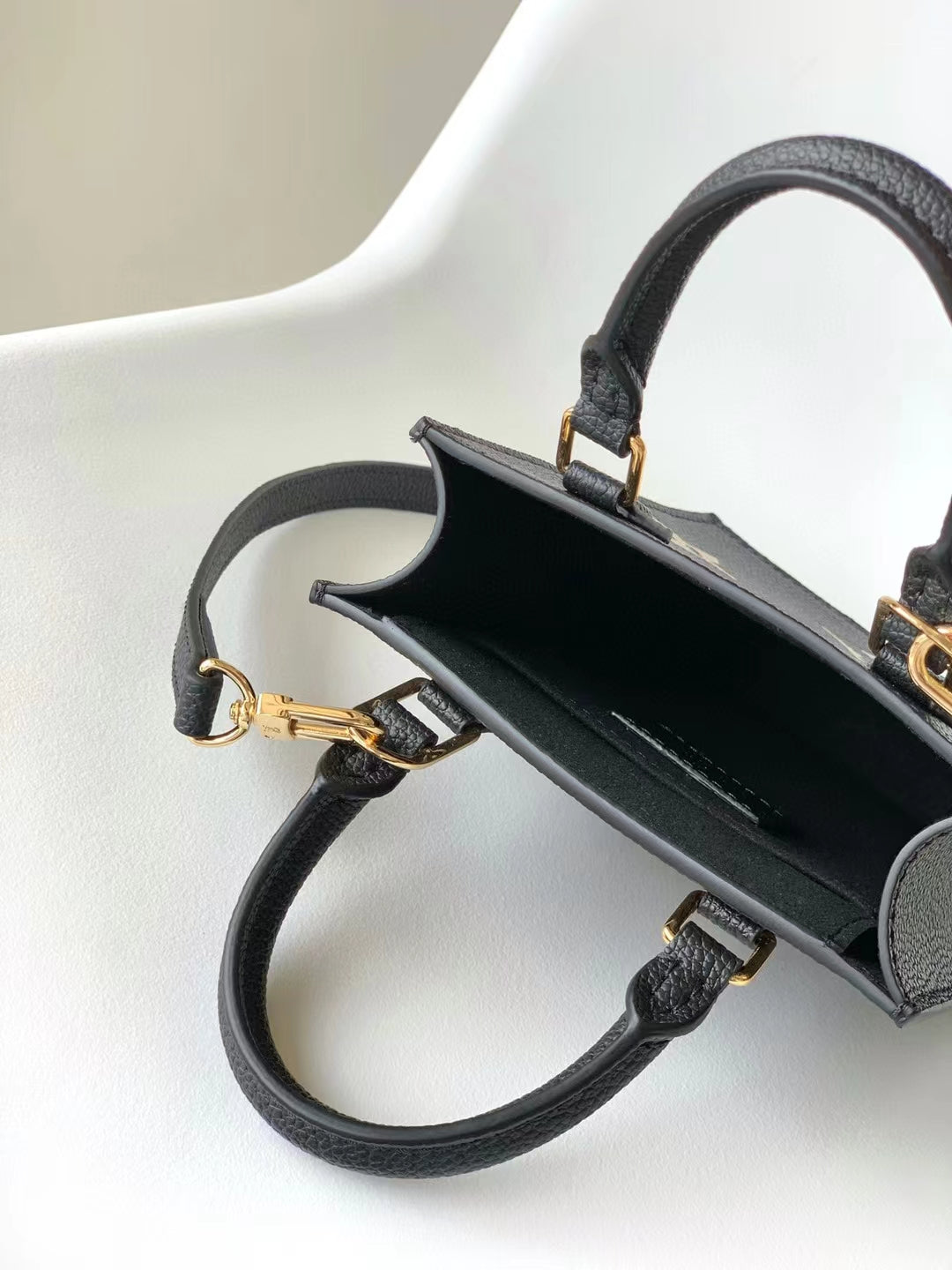 Louis Vuitton Petit Sac Plat Monogram Empreinte Leather Crossbody Bag Black/Beige