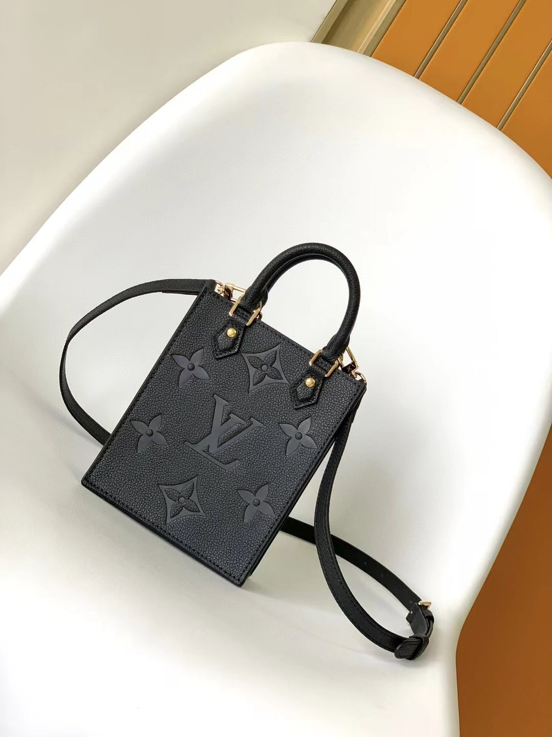 Louis Vuitton Petit Sac Plat Monogram Empreinte Leather Crossbody Bag - Black
