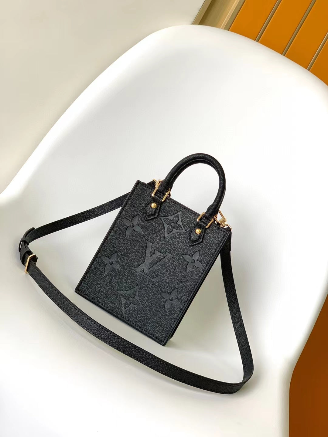 Louis Vuitton Petit Sac Plat Monogram Empreinte Leather Crossbody Bag - Black