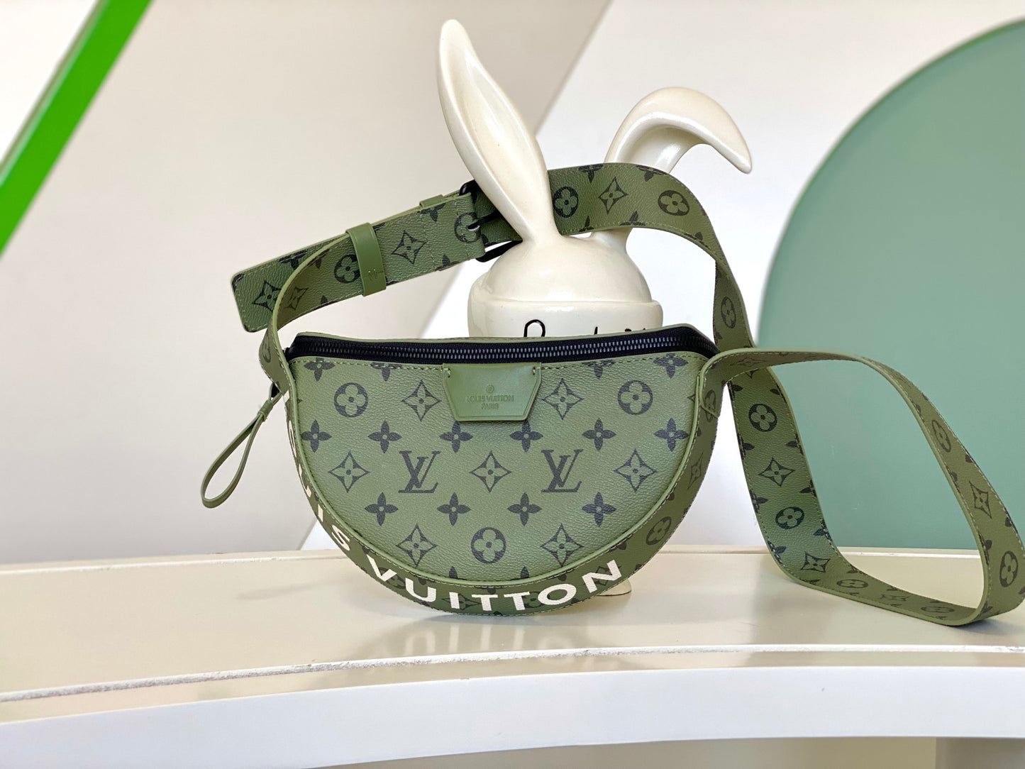 Louis Vuitton Olive Green Monogram Crescent Waist Bag Crossbody Belt Pack